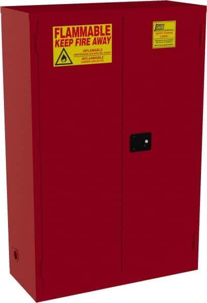 Jamco - 2 Door, 5 Shelf, Red Steel Standard Safety Cabinet for Flammable and Combustible Liquids - 65" High x 43" Wide x 18" Deep, Manual Closing Door, 3 Point Key Lock, 72 Gal Capacity - Eagle Tool & Supply