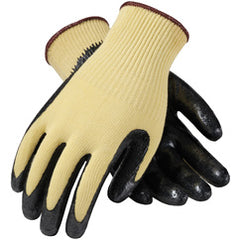 09-K1400/XS Gloves w/Kevlar Brand - G-Tek KEV - Yellow 10G Kevlar Shell - Black Nitrile Coat Smooth Grip - A2 - Eagle Tool & Supply