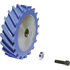 Dynabrade - 4" Diam x 1" Wide Contact Wheel Assembly - 1/4" Arbor Hole, Scoop, 80 Duro Urethane Face - Eagle Tool & Supply
