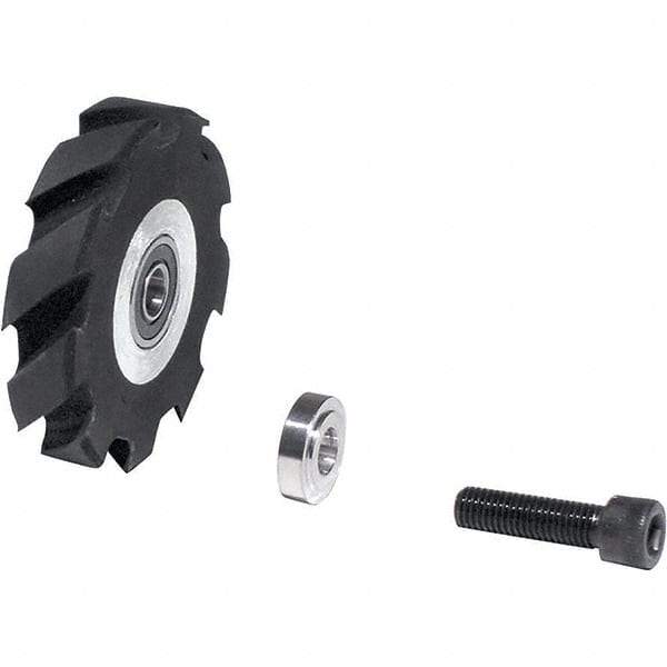 Dynabrade - 2" Diam x 1/2" Wide Contact Wheel Assembly - 1/4" Arbor Hole, Crowned, 90 Duro Urethane Face - Eagle Tool & Supply