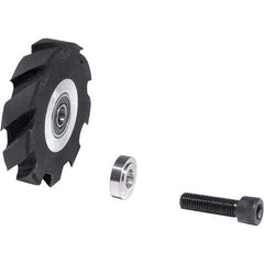Dynabrade - 2" Diam x 1/2" Wide Contact Wheel Assembly - 1/4" Arbor Hole, Crowned, 90 Duro Urethane Face - Eagle Tool & Supply
