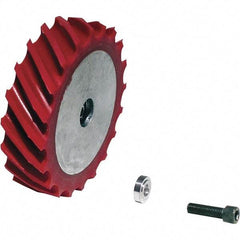 Dynabrade - 4" Diam x 1" Wide Contact Wheel Assembly - 1/4" Arbor Hole, Scoop, 60 Duro Urethane Face - Eagle Tool & Supply