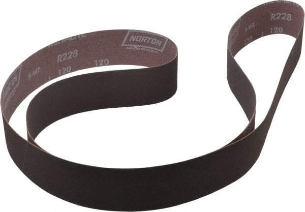 Norton - 2" Wide x 72" OAL, 120 Grit, Aluminum Oxide Abrasive Belt - Aluminum Oxide, Fine, Coated, X Weighted Cloth Backing, Series R228 - Eagle Tool & Supply