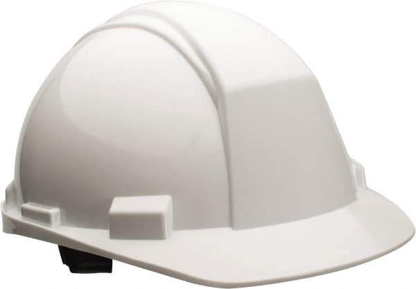 North - ANSI Type II, Class E Rated, 4-Point, Ratchet Adjustment Hard Hat - Size 6-1/2 to 8, White, Standard Brim - Eagle Tool & Supply