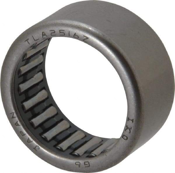 IKO - 0.984" Bore Diam, 3,500 Lb. Dynamic Capacity, 25 x 32 x 16mm, Caged, Open End, Shell Needle Roller Bearing - 1.26" Outside Diam, 0.63" Wide - Eagle Tool & Supply