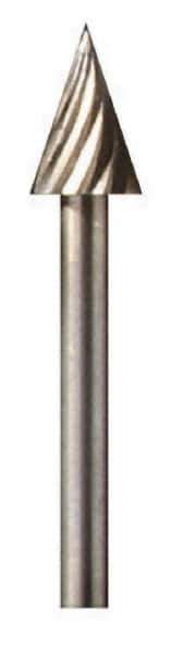 Dremel - 1/4" Cut Diam, 1/8" Shank Diam, Cone Head Single Cut Burr - High Speed Steel, Point End - Eagle Tool & Supply