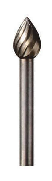 Dremel - 1/4" Cut Diam, 1/8" Shank Diam, Teardrop Head Single Cut Burr - High Speed Steel, Point End - Eagle Tool & Supply