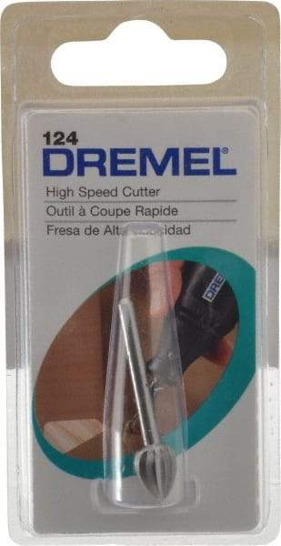 Dremel - 5/16" Cut Diam, 1/8" Shank Diam, Teardrop Head Single Cut Burr - High Speed Steel, Point End - Eagle Tool & Supply