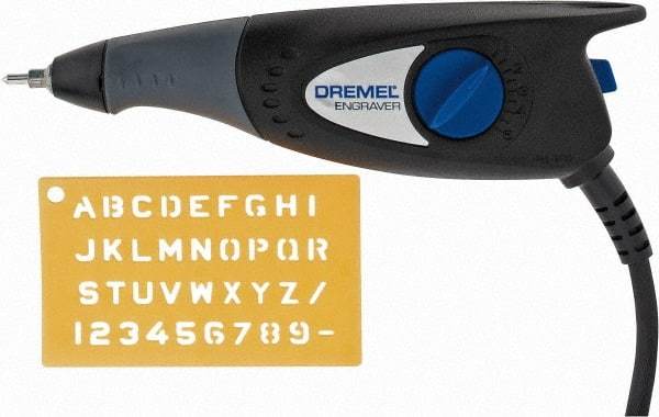 Dremel - 7,200 BPM, Electric Engraving Pen - 2 amps, Includes 9924 Carbide Point; Engraver Tool; Letter/Number Template Kit - Eagle Tool & Supply