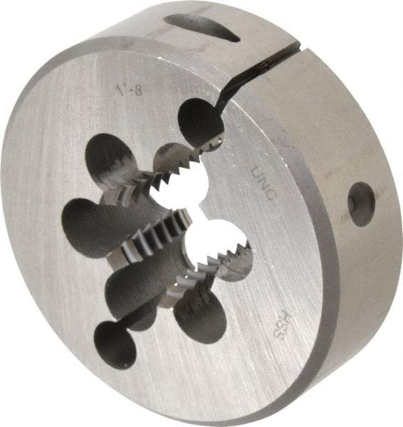 Interstate - 1-8 UNC Thread, 3" Outside Diam High Speed Steel Round Die - Right Hand Thread, Adjustable - Exact Industrial Supply