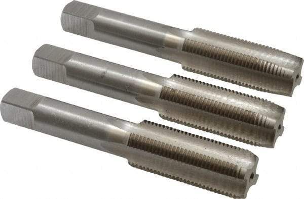 Interstate - M18x1.50 Metric Fine, 4 Flute, Bottoming, Plug & Taper, Bright Finish, High Speed Steel Tap Set - Right Hand Cut, 4-1/32" OAL, 1-13/16" Thread Length - Eagle Tool & Supply