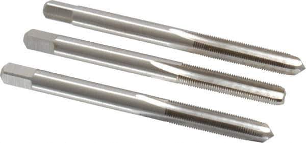 Interstate - M5x0.50 Metric Fine, 4 Flute, Bottoming, Plug & Taper, Bright Finish, High Speed Steel Tap Set - Right Hand Cut, 2-3/8" OAL, 7/8" Thread Length - Eagle Tool & Supply