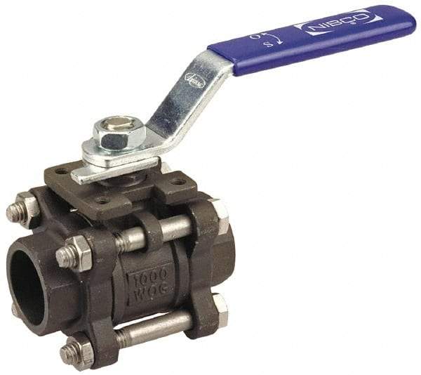 NIBCO - 1/2" Pipe, Full Port, Carbon Steel Standard Ball Valve - 3 Piece, Inline - One Way Flow, Socket Weld x Socket Weld Ends, Locking Lever Handle, 1,000 WOG - Eagle Tool & Supply