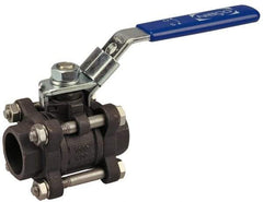 NIBCO - 1/2" Pipe, Full Port, Carbon Steel Standard Ball Valve - 3 Piece, Inline - One Way Flow, Socket Weld x Socket Weld Ends, Locking Lever Handle, 1,000 WOG - Eagle Tool & Supply