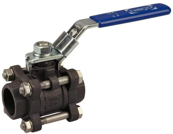 NIBCO - 1-1/4" Pipe, Full Port, Carbon Steel Standard Ball Valve - 3 Piece, Inline - One Way Flow, Socket Weld x Socket Weld Ends, Locking Lever Handle, 1,000 WOG - Eagle Tool & Supply