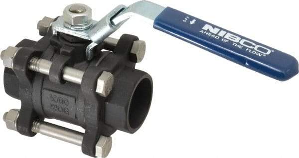 NIBCO - 1" Pipe, Full Port, Carbon Steel Standard Ball Valve - 3 Piece, Inline - One Way Flow, Socket Weld x Socket Weld Ends, Locking Lever Handle, 1,000 WOG - Eagle Tool & Supply