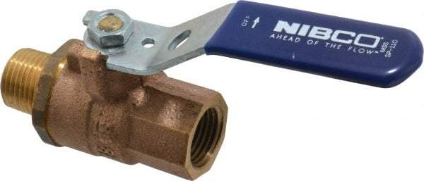 NIBCO - 1/2" Pipe, Full Port, Bronze Standard Ball Valve - 2 Piece, Inline - One Way Flow, MNPT x FNPT Ends, Lever Handle, 600 WOG, 200 WSP - Eagle Tool & Supply
