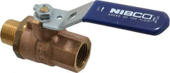 NIBCO - 1/2" Pipe, Full Port, Bronze Standard Ball Valve - 2 Piece, Inline - One Way Flow, MNPT x FNPT Ends, Lever Handle, 600 WOG, 200 WSP - Eagle Tool & Supply