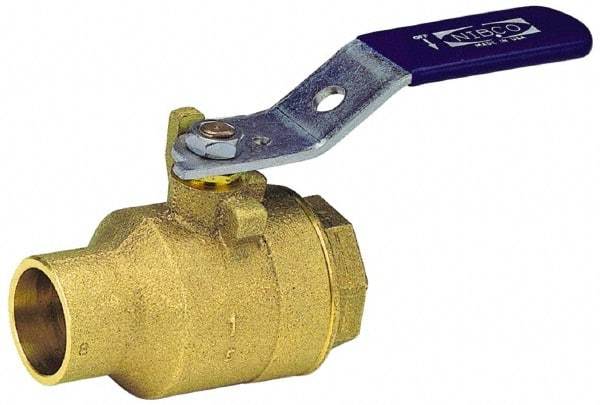 NIBCO - 1-1/2" Pipe, Full Port, Bronze Standard Ball Valve - 2 Piece, Inline - One Way Flow, FNPT x Soldered Ends, Lever Handle, 600 WOG, 150 WSP - Eagle Tool & Supply