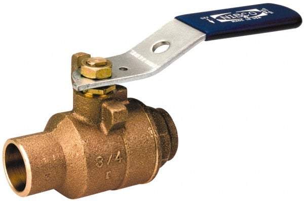 NIBCO - 1-1/2" Pipe, Standard Port, Bronze Standard Ball Valve - 2 Piece, Inline - One Way Flow, Soldered x Soldered Ends, Lever Handle, 600 WOG, 150 WSP - Eagle Tool & Supply