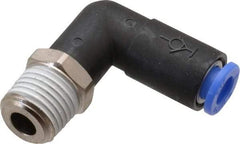 SMC PNEUMATICS - 6mm OD, R(PT) 1/4 Thread, Brass/Polybutylene Push-to-Connect Male Elbow - 145 Max psi - Eagle Tool & Supply