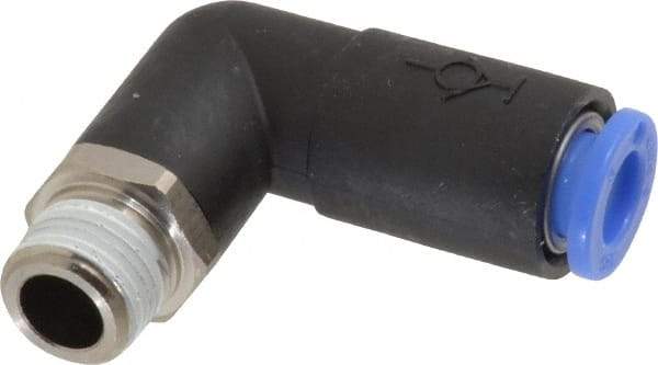 SMC PNEUMATICS - 6mm OD, R(PT) 1/8 Thread, Brass/Polybutylene Push-to-Connect Male Elbow - 145 Max psi - Eagle Tool & Supply