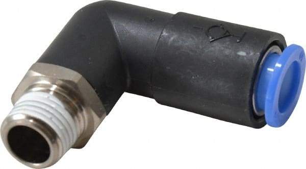SMC PNEUMATICS - 10mm OD, R(PT) 1/4 Thread, Brass/Polybutylene Push-to-Connect Male Elbow - 145 Max psi - Eagle Tool & Supply