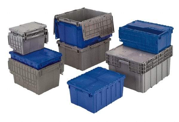 Orbis - 40 Lb Load Capacity Blue Polyethylene Attached-Lid Container - Stacking, Nesting, 22.3" Long x 13" Wide x 12.8" High, Lid Included - Eagle Tool & Supply