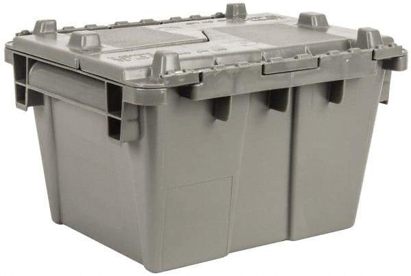 Orbis - 0.3 Cu Ft, 70 Lb Load Capacity Gray Polyethylene Attached-Lid Container - Stacking, Nesting, 11.8" Long x 9.8" Wide x 7.7" High, Lid Included - Eagle Tool & Supply