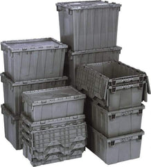 Quantum Storage - 1.42 Cu Ft, 75 Lb Load Capacity Gray Polyethylene Attached-Lid Container - Stacking, Nesting, 22.1" Long x 12.6" Wide x 11.9" High, Lid Included - Eagle Tool & Supply