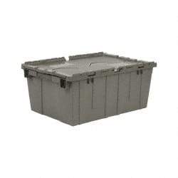 Quantum Storage - 1.27 Cu Ft, 60 Lb Load Capacity Gray Polyethylene Attached-Lid Container - Stacking, Nesting, 21.8" Long x 14.9" Wide x 9.6" High, Lid Included - Eagle Tool & Supply