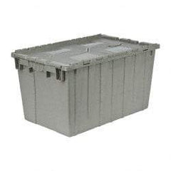 Quantum Storage - 2.2 Cu Ft, 90 Lb Load Capacity Gray Polyethylene Attached-Lid Container - Stacking, Nesting, 25.4" Long x 16.3" Wide x 14.1" High, Lid Included - Eagle Tool & Supply