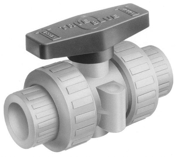 Plast-O-Matic - 3/4" Pipe, Full Port, PVC True Union Design Ball Valve - Inline - Two Way Flow, FNPT x FNPT Ends, Tee Handle, 175 WOG - Eagle Tool & Supply