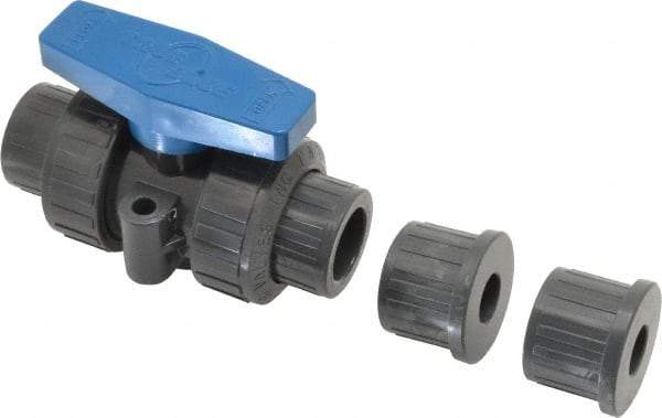 Plast-O-Matic - 1/2" Pipe, Full Port, PVC True Union Design Ball Valve - Inline - Two Way Flow, FNPT x FNPT Ends, Tee Handle, 175 WOG - Eagle Tool & Supply