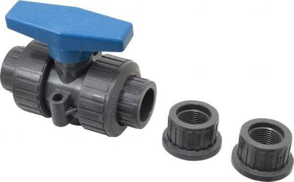 Plast-O-Matic - 3/4" Pipe, Full Port, PVC True Union Design Ball Valve - Inline - Two Way Flow, FNPT x FNPT Ends, Tee Handle, 175 WOG - Eagle Tool & Supply