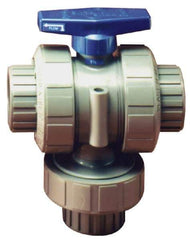 Plast-O-Matic - 2" Pipe, CPVC True Union Design Ball Valve - Three Way, FNPT x FNPT x FNPT Ends, Tee Handle, 175 WOG - Eagle Tool & Supply