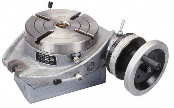 Phase II - 6" Table Diam, Horizontal Rotary Machining Table - 2MT Center Taper, 0.39" T-Slot Width - Eagle Tool & Supply