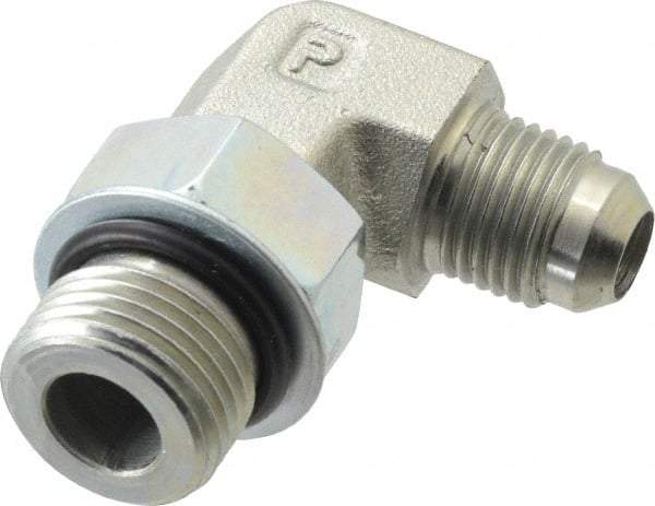 Parker - 3/8" Tube OD, 37° Steel Flared Tube Straight Thread Elbow - 3/4 UNF, Flare x SAE-ORB Ends - Eagle Tool & Supply