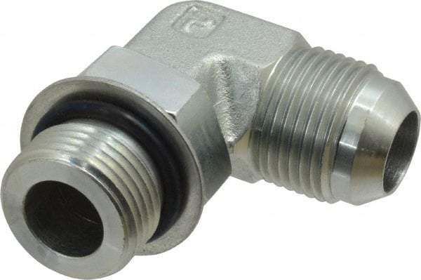 Parker - 3/4" Tube OD, 37° Steel Flared Tube Straight Thread Elbow - 1-1/16 UNF, Flare x SAE-ORB Ends - Eagle Tool & Supply