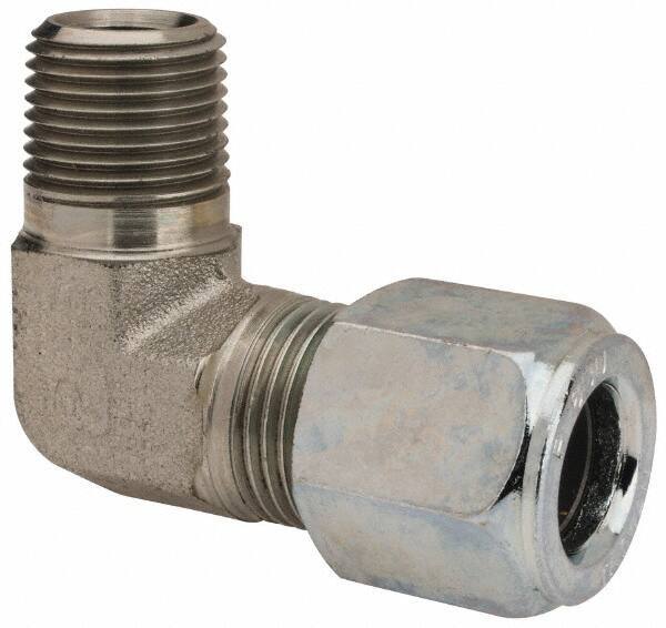 Parker - Metal Flareless Bite Tube Male Elbow - 3/8 NPTF - Eagle Tool & Supply