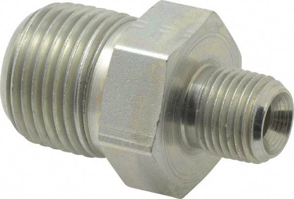 Parker - 3/8 x 1/8 Male Thread, Zinc Plated Steel Industrial Pipe Hex Nipple - MNPTF, 6,000 psi - Eagle Tool & Supply