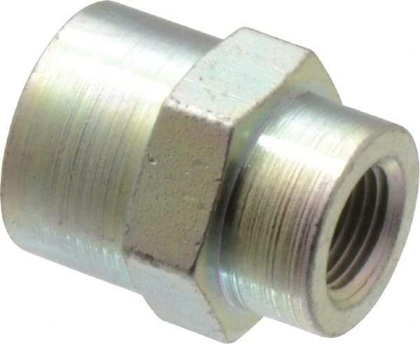 Parker - 1/4 x 1/8 Female Thread, Zinc Plated Steel Industrial Pipe Coupling - FNPTF, 6,000 psi - Eagle Tool & Supply