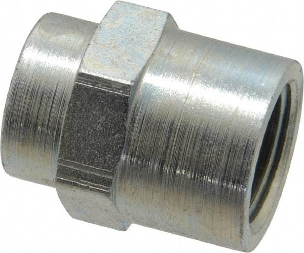 Parker - 3/8 x 1/4 Female Thread, Zinc Plated Steel Industrial Pipe Coupling - FNPTF, 6,000 psi - Eagle Tool & Supply