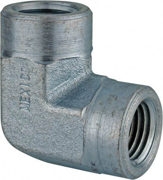 Parker - 1/8 Female Thread, Zinc Plated Steel Industrial Pipe 90° Female Elbow - FNPTF, 5,000 psi - Eagle Tool & Supply