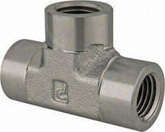 Parker - 1/4 Female Thread, Zinc Plated Steel Industrial Pipe Female Tee - FNPTF, 5,000 psi - Eagle Tool & Supply