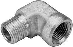 Parker - 1/8 Male Thread x 1/8 Female Thread, Zinc Plated Steel Industrial Pipe 90° Street Elbow - MNPTF x FNPTF, 5,000 psi - Eagle Tool & Supply