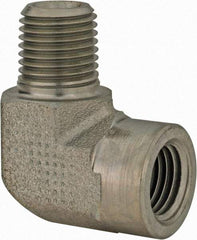 Parker - 3/8 Male Thread x 3/8 Female Thread, Zinc Plated Steel Industrial Pipe 90° Street Elbow - MNPTF x FNPTF, 4,500 psi - Eagle Tool & Supply