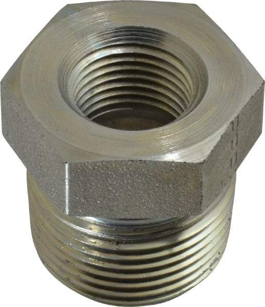 Parker - 3/4 Male Thread x 3/8 Female Thread, Zinc Plated Steel Industrial Pipe Hex Bushing - MNPTF x FNPTF, 5,500 psi - Eagle Tool & Supply