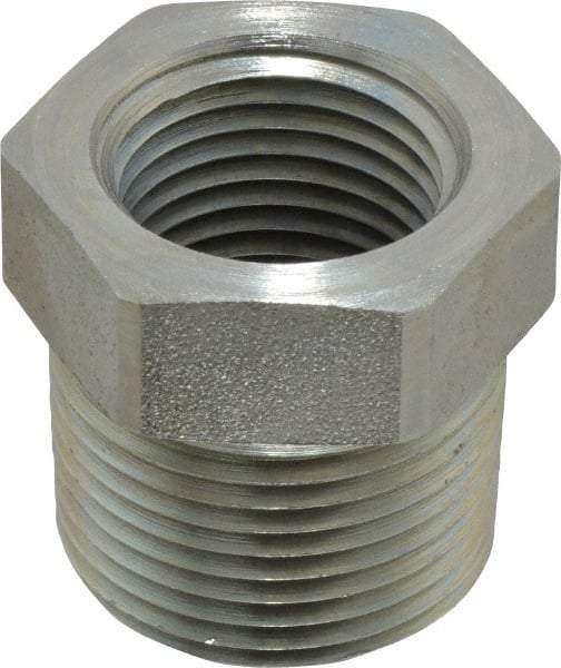Parker - 3/4 Male Thread x 1/2 Female Thread, Zinc Plated Steel Industrial Pipe Hex Bushing - MNPTF x FNPTF, 5,000 psi - Eagle Tool & Supply