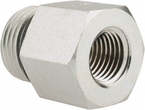 Parker - 3/4-16 Male Thread x 1/4 Female Thread, Zinc Plated Steel Industrial Pipe Adapter - Male Straight Thread O-Ring x Female NPTF, 6,000 psi - Eagle Tool & Supply